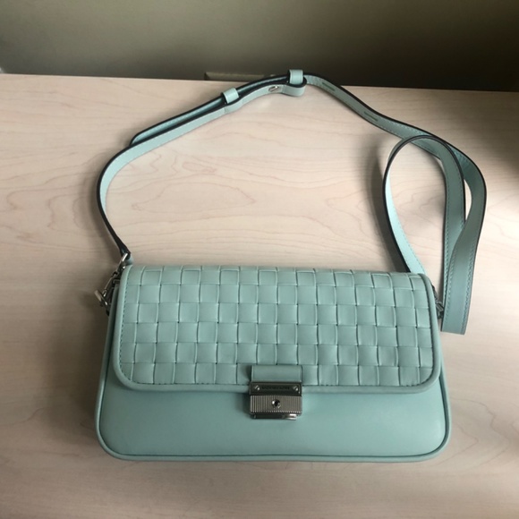 New Michael Kors Aqua Blue Woven Leather Convertible Crossbody & Shoulder Bag - Picture 9 of 9